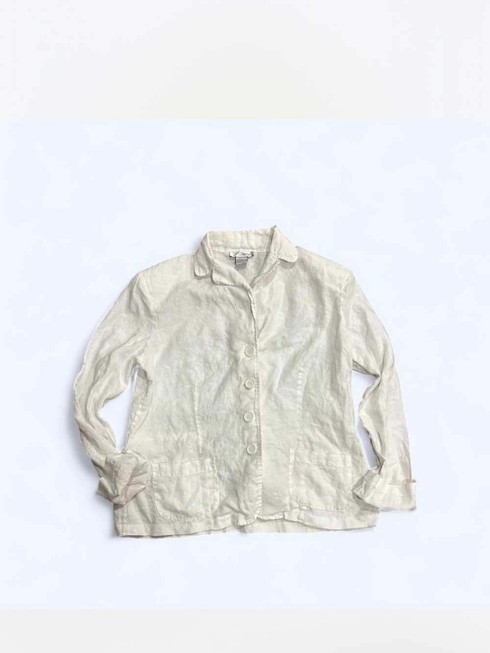 White Linen Button-Front Jacket Cardigan Blazer